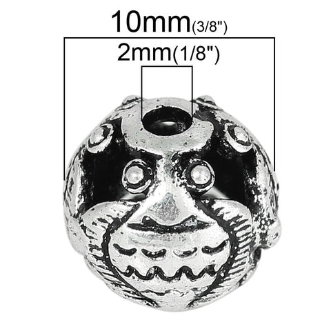 Sexy Sparkles 5 Pcs Spacer Beads Round Antique Silver Fish Pattern