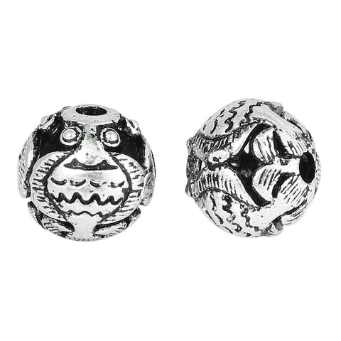 Sexy Sparkles 5 Pcs Spacer Beads Round Antique Silver Fish Pattern