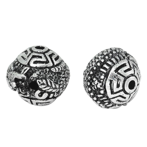 Sexy Sparkles 5 Pcs Barrel Spacer Beads Pattern Carved Antique Silver 12mm
