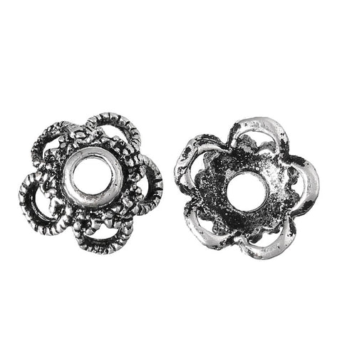 Sexy sparkles 4 Pcs Copper Bead Caps Flower Shape Antique Silver 9mm