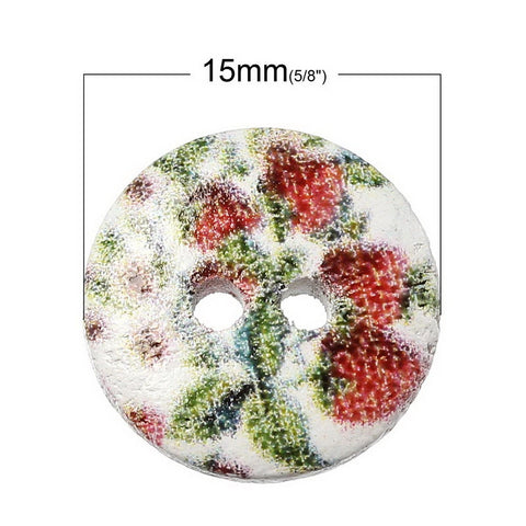 10 Pcs Round Wood Buttons Painted Red Green Strawberry Pattern 15mm - Sexy Sparkles Fashion Jewelry - 2