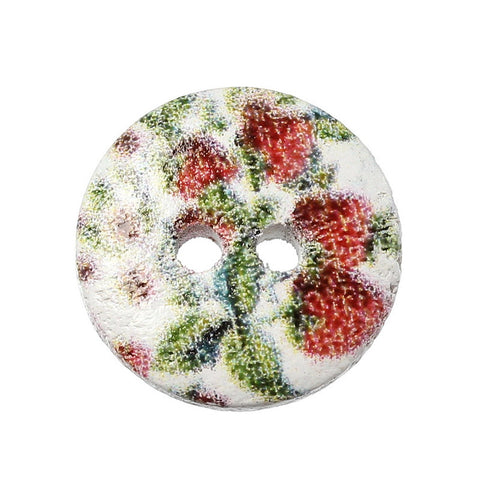 10 Pcs Round Wood Buttons Painted Red Green Strawberry Pattern 15mm - Sexy Sparkles Fashion Jewelry - 3