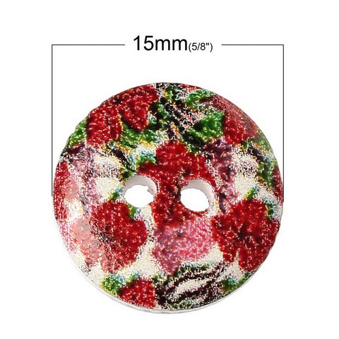 10 Pcs Round Wood Buttons Painted Multicolor Flower Design 15mm - Sexy Sparkles Fashion Jewelry - 3