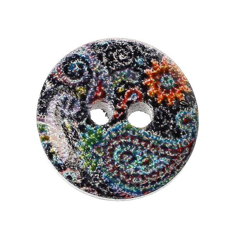 10 Pcs Round Wood Buttons Painted Multicolor Design 15mm - Sexy Sparkles Fashion Jewelry - 3