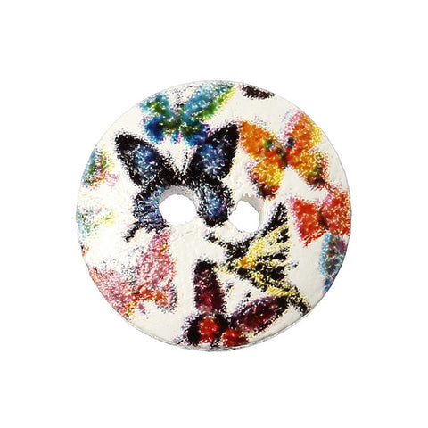 10 Pcs Round Wood Buttons Painted Multicolor Butterfly Pattern 15mm - Sexy Sparkles Fashion Jewelry - 3