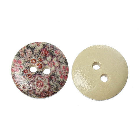 10 Pcs Round Wood Buttons Multicolor Flowers Design 15mm - Sexy Sparkles Fashion Jewelry - 1