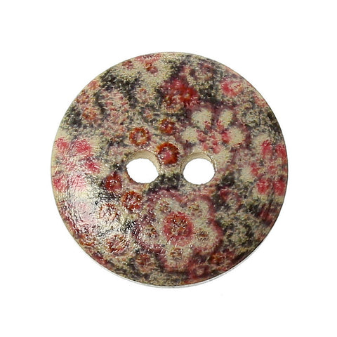 10 Pcs Round Wood Buttons Multicolor Flowers Design 15mm - Sexy Sparkles Fashion Jewelry - 2