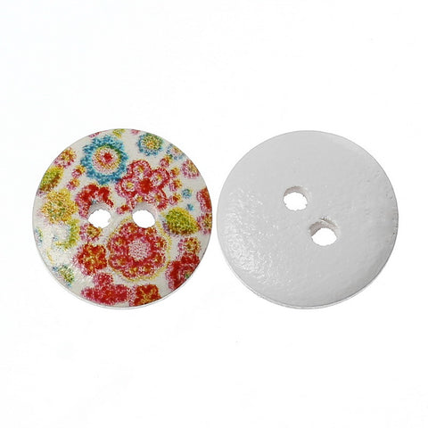 10 Pcs Round Wood Buttons Multicolor Flower Pattern 15mm - Sexy Sparkles Fashion Jewelry - 3