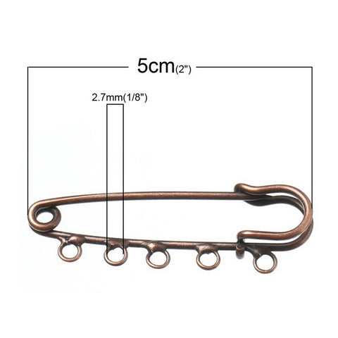 10 Pcs Safety Brooches Pins Antique Copper 5 Loops 2" - Sexy Sparkles Fashion Jewelry - 2