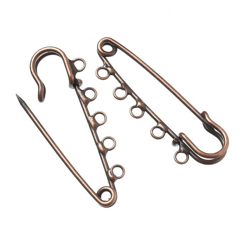 10 Pcs Safety Brooches Pins Antique Copper 5 Loops 2" - Sexy Sparkles Fashion Jewelry - 3