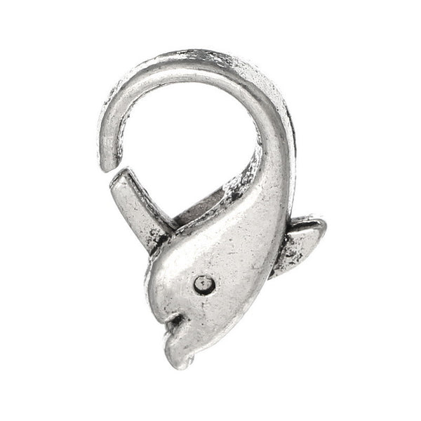 Sexy Sparkles 10 Pcs Lobster Clasps Dolphin Antique Silver 18mm