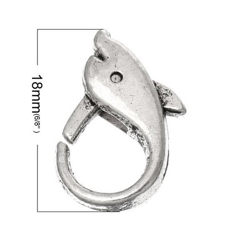 10 Pcs Lobster Clasps Dolphin Antique Silver 18mm - Sexy Sparkles Fashion Jewelry - 2