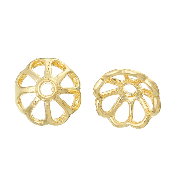 Sexy Sparkles 5 Pcs Flower Cap Beads Hollow 18k Gold Plated (Fits 16mm Beads) 10mm X 10mm, ...