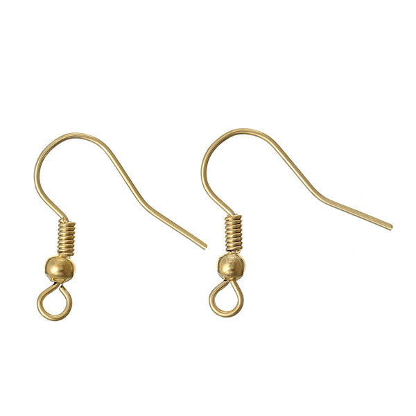 Sexy Sparkles 10 Pcs, Copper Ear Wire Hook 18k Gold Plated with Spring Ball Loops