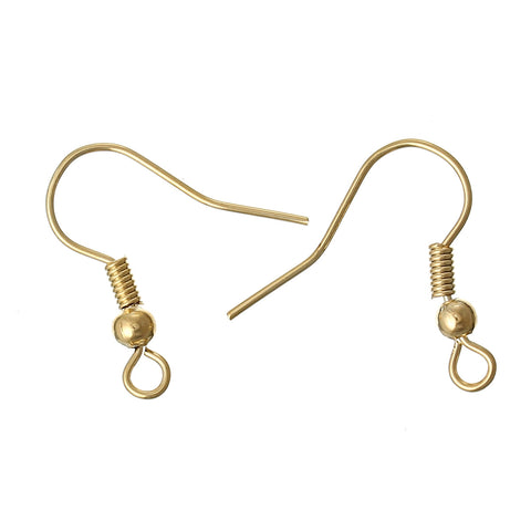 Sexy Sparkles 10 Pcs, Copper Ear Wire Hook 18k Gold Plated with Spring Ball Loops