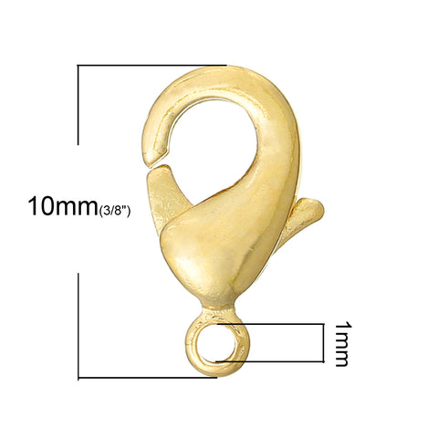 Sexy Sparkles 10 Pcs, Copper Lobster Clasp 18K Gold Plated 10mm x 6mm