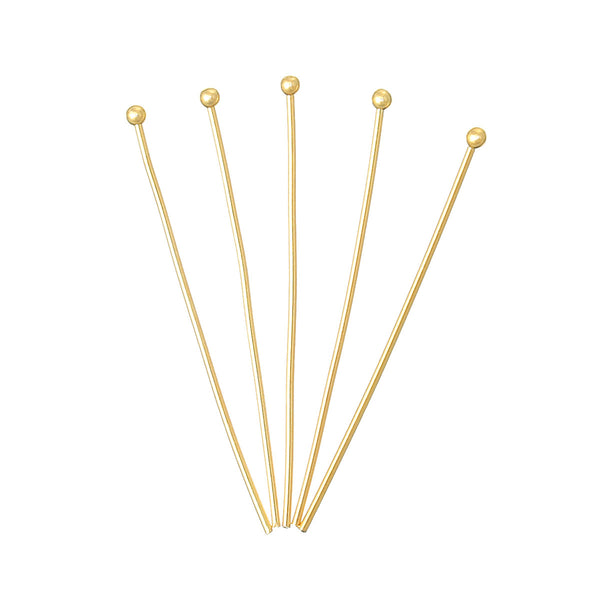 Sexy Sparkles 50 Pcs, Head Pins Ball 18k Gold Plated 3cm Long, 0.6mm (22 Gauge)