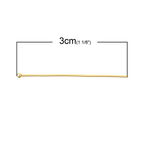 Sexy Sparkles 50 Pcs, Head Pins Ball 18k Gold Plated 3cm Long, 0.6mm (22 Gauge)