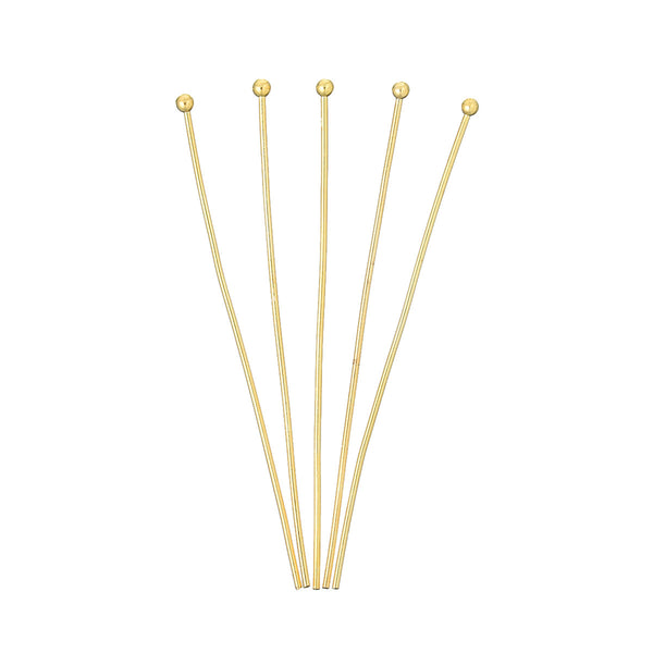 50 Pcs, Head Pins Ball 18k Gold Plated 3.9cm Long, 0.6mm (22 Gauge) - Sexy Sparkles Fashion Jewelry - 1