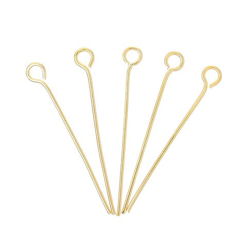 50 Pcs, Eye Pins Findings 18k Gold Plated 3cm Long, 0.7mm (21 Gauage) - Sexy Sparkles Fashion Jewelry - 1