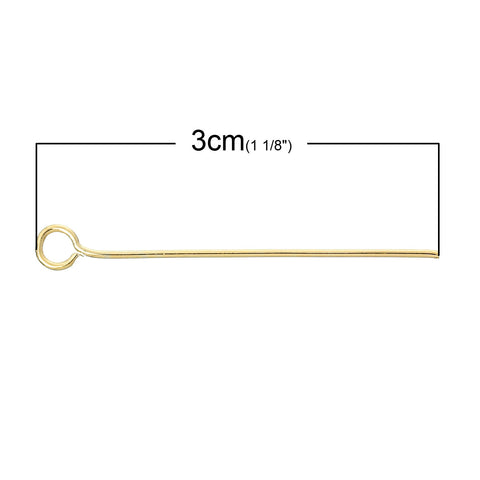50 Pcs, Eye Pins Findings 18k Gold Plated 3cm Long, 0.7mm (21 Gauage) - Sexy Sparkles Fashion Jewelry - 2