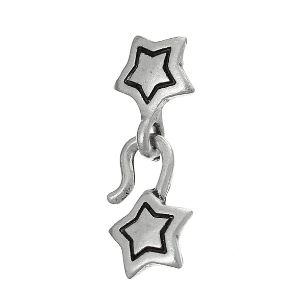 Sexy Sparkles Set of 10 Star Hook Clasps Antique Silver 12mm