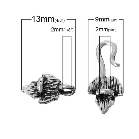 Set of 10 Leaf Hook Clasps Antique Silver 13mmx 9mm - Sexy Sparkles Fashion Jewelry - 2