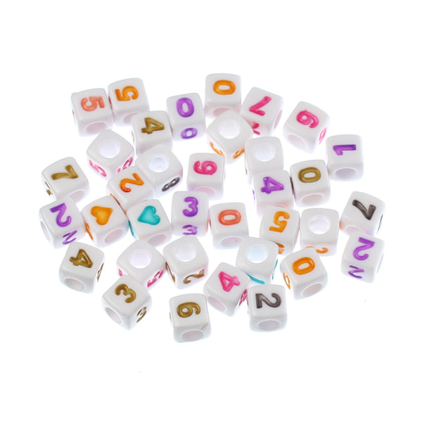 Sexy Sparkles 500 Pcs Acrylic Spacer Beads Multicolor Cube Mixed Numbers 0-9 7mm