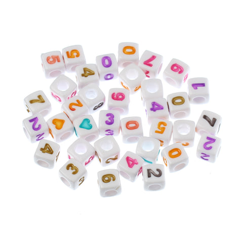 500 Pcs Acrylic Spacer Beads Multicolor Cube Mixed Numbers 0-9 7mm - Sexy Sparkles Fashion Jewelry - 1