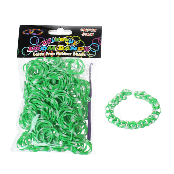 Sexy Sparkles 300 Pcs Rubber Bands DIY Loom Bracelet Making Kit with Hook Crochet and S Clips (Green and White)