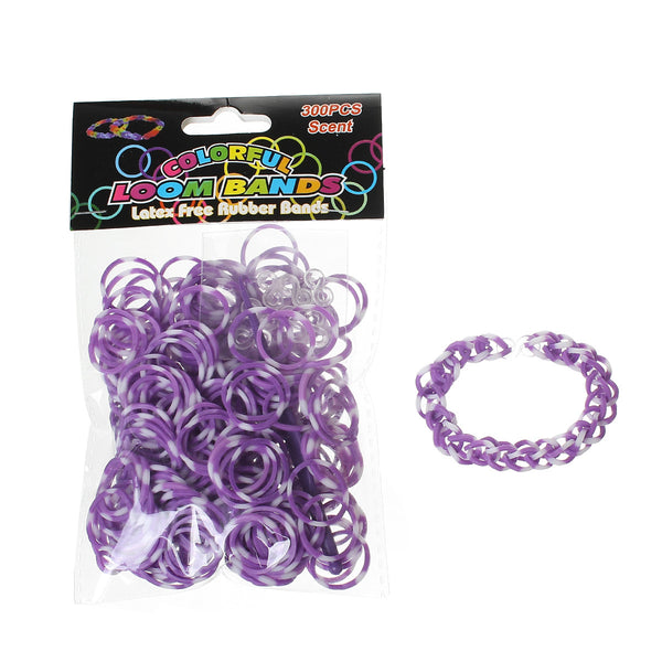 Sexy Sparkles 300 Pcs Rubber Bands DIY Loom Bracelet Making Kit with Hook Crochet and S Clips (Purple and White)