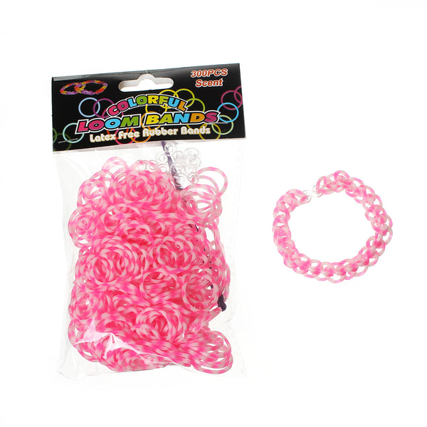 Sexy Sparkles 300 Pcs Rubber Bands DIY Loom Bracelet Making Kit with Hook Crochet and S Clips (Pink and White)
