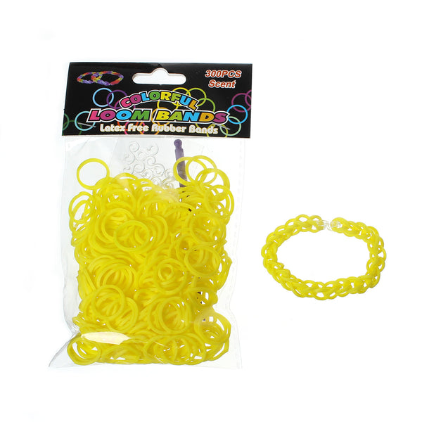 Sexy Sparkles 300 Pcs Rubber Bands DIY Loom Bracelet Making Kit with Hook Crochet and S Clips (Yellow)