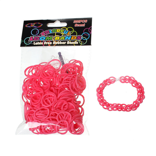 Sexy Sparkles 300 Pcs Rubber Bands DIY Loom Bracelet Making Kit with Hook Crochet and S Clips (Pink)