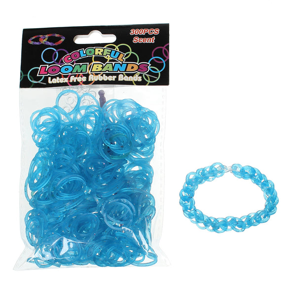 Sexy Sparkles 300 Pcs Rubber Bands DIY Loom Bracelet Making Kit with Hook Crochet and S Clips (Glitter Blue)