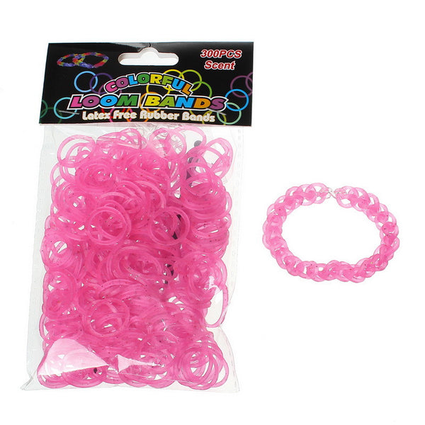 Sexy Sparkles 300 Pcs Rubber Bands DIY Loom Bracelet Making Kit with Hook Crochet and S Clips (Glitter Pink)