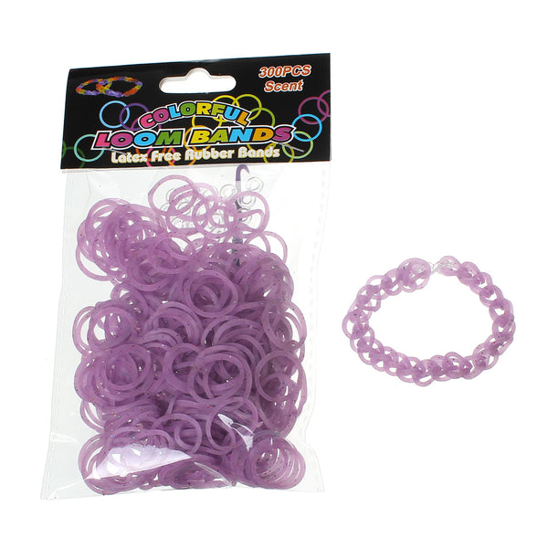 Sexy Sparkles 300 Pcs Rubber Bands DIY Loom Bracelet Making Kit with Hook Crochet and S Clips (Glitter Purple)