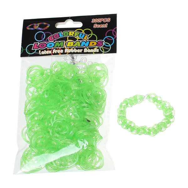 sexy sparkles 300 Pcs Rubber Bands DIY Loom Bracelet Making Kit with Hook Crochet and S Clips (Glitter Green)