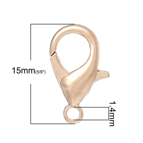 10 Pcs, Copper Lobster Clasp Rose Gold 15mmx9mm - Sexy Sparkles Fashion Jewelry - 3