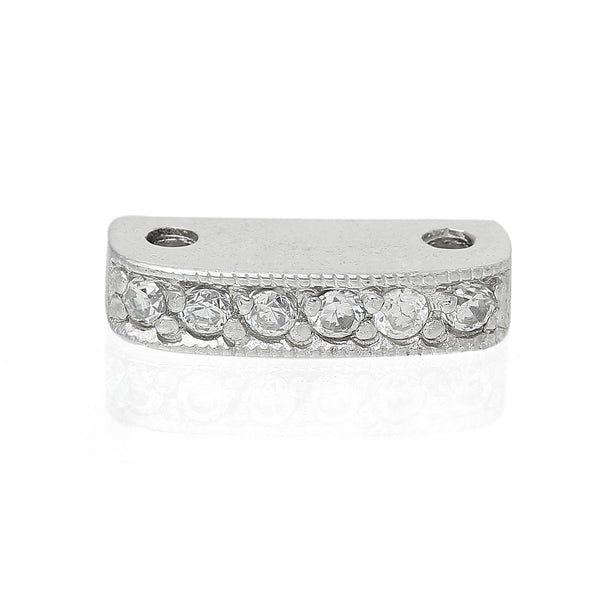 Sexy Sparkles 1 Pc Sterling Silver Clear Rhinestone Rectangle Platinum Plated Spacer Bead