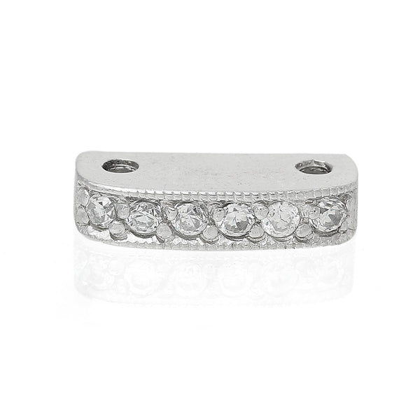 1 Pc Sterling Silver Clear Rhinestone Rectangle Platinum Plated Spacer Bead - Sexy Sparkles Fashion Jewelry - 1
