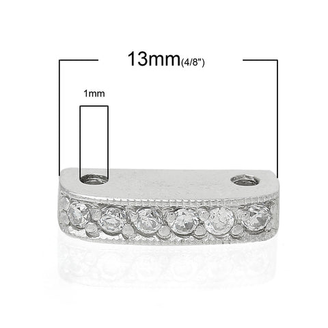 1 Pc Sterling Silver Clear Rhinestone Rectangle Platinum Plated Spacer Bead - Sexy Sparkles Fashion Jewelry - 2