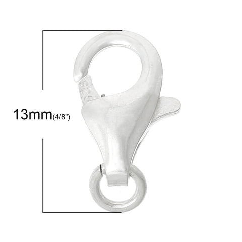 1 Pc .925 Sterling Silver Plated Lobster Clasp Findings with Loop 13mm - Sexy Sparkles Fashion Jewelry - 2