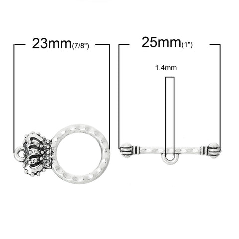 Set of 2 Toggle Clasps Crown Antique Silver Tone 23mm - Sexy Sparkles Fashion Jewelry - 2
