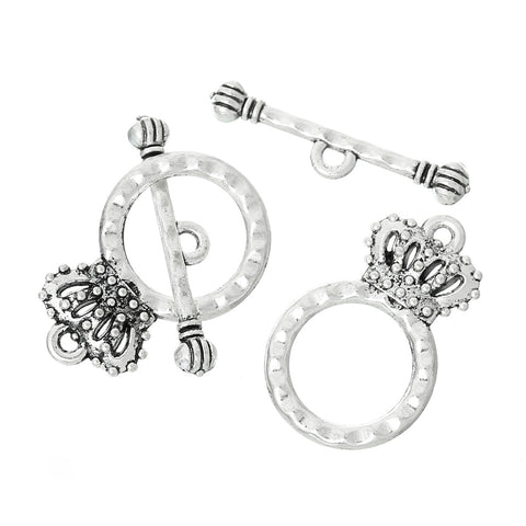 Set of 2 Toggle Clasps Crown Antique Silver Tone 23mm - Sexy Sparkles Fashion Jewelry - 3