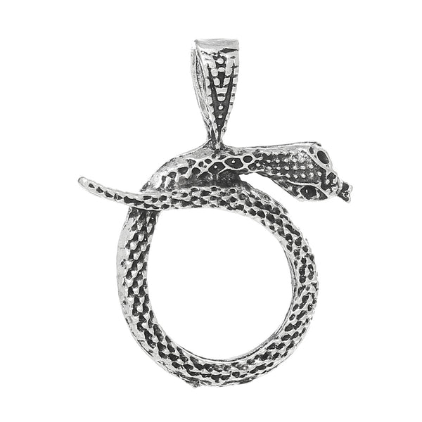 1 Pc. Snake Charm Pendant Antique Silver 36mm x 29mm - Sexy Sparkles Fashion Jewelry - 1