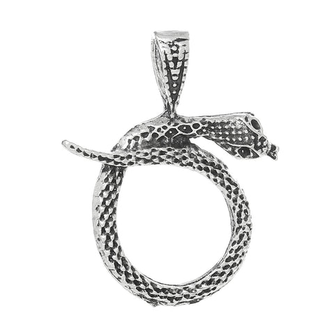 1 Pc. Snake Charm Pendant Antique Silver 36mm x 29mm - Sexy Sparkles Fashion Jewelry - 1