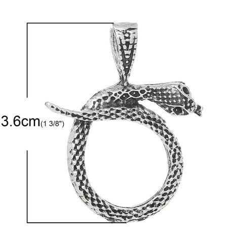 1 Pc. Snake Charm Pendant Antique Silver 36mm x 29mm - Sexy Sparkles Fashion Jewelry - 2