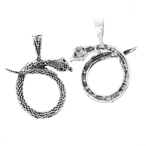 1 Pc. Snake Charm Pendant Antique Silver 36mm x 29mm - Sexy Sparkles Fashion Jewelry - 3