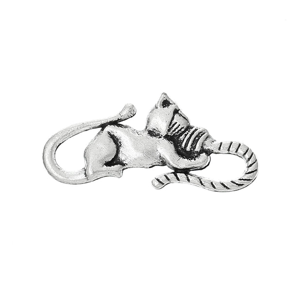 10 Pcs, Antique Silver Lovely Cat Hook Clasps Connector Finding - Sexy Sparkles Fashion Jewelry - 1